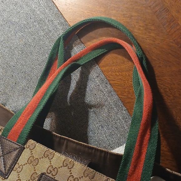 AUTHENTIC GUCCI WEB SHERRY LINE TOTE BAG GG CANVAS LEATHER - Picture 12 of 16